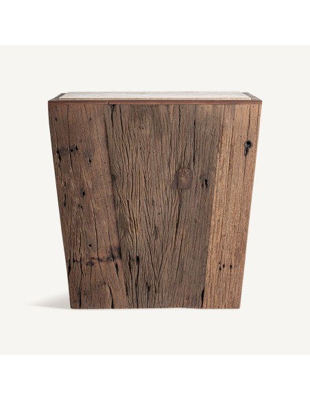 Mesa Auxiliar Merkem Vical Home de Madera Recuperada y Travertino 60 cm
