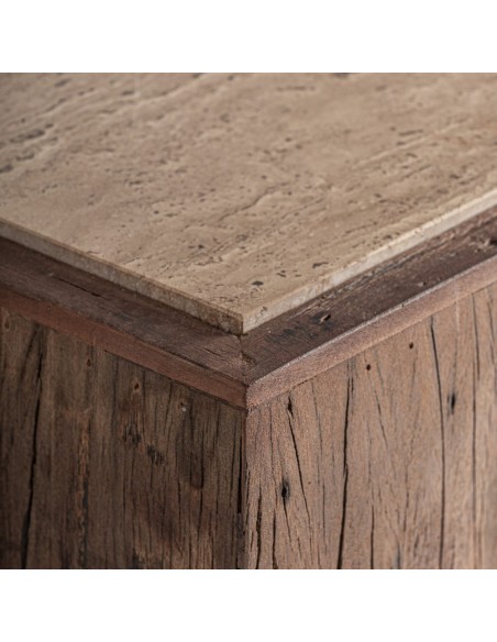 Mesa Auxiliar Merkem Vical Home de Madera Recuperada y Travertino 60 cm