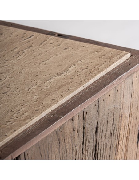 Mesa Auxiliar Merkem Vical Home de Madera Recuperada y Travertino 60 cm