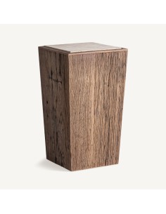 Peana Merkem VICAL Home en madera recuperada y travertino beige, ideal para esculturas y decoración 2