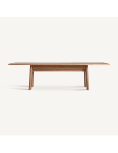 Mesa de comedor Nara VICALDESIGN en madera de roble marrón, diseño limpio, sólido y atemporal