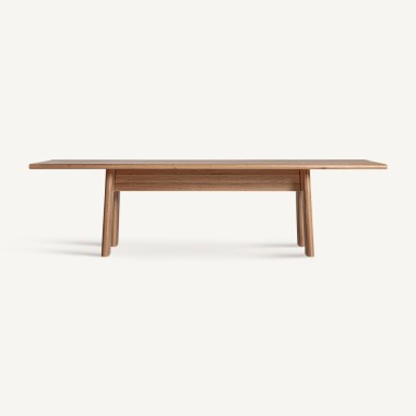 Mesa de comedor Nara VICALDESIGN en madera de roble marrón, diseño limpio, sólido y atemporal