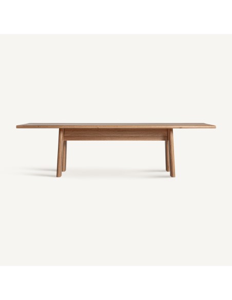 Mesa de comedor Nara VICALDESIGN en madera de roble marrón, diseño limpio, sólido y atemporal