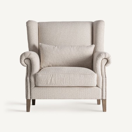 Sillón Leiston Vical Home en Madera de Fresno Marrón y Tapizado Crema