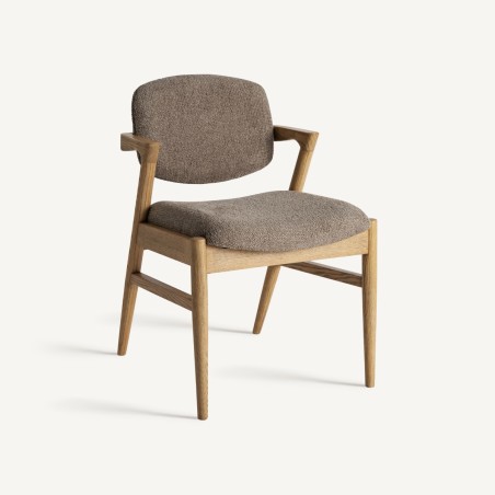 Silla de comedor tapizada en lino color topo Namur de Vical Home – Madera de fresno marrón