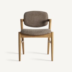 Silla de comedor tapizada en lino color topo Namur de... 2