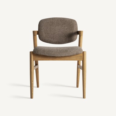 Silla de comedor tapizada en lino color topo...