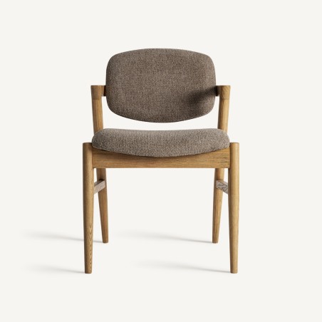 Silla de comedor tapizada en lino color topo Namur de Vical Home – Madera de fresno marrón
