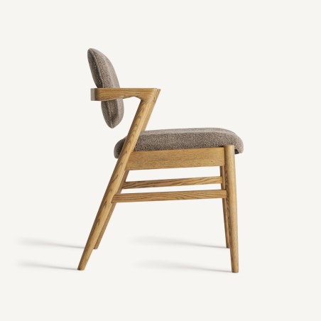 Silla de comedor tapizada en lino color topo Namur de Vical Home – Madera de fresno marrón