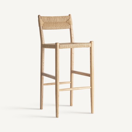 Taburete alto de madera y fibra natural Jaleha de Vical Home – Estilo boho para barra de cocina