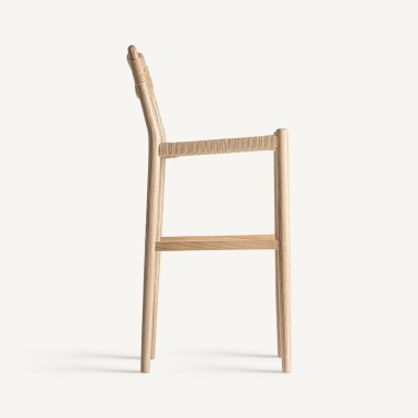 Taburete alto de madera y fibra natural Jaleha...