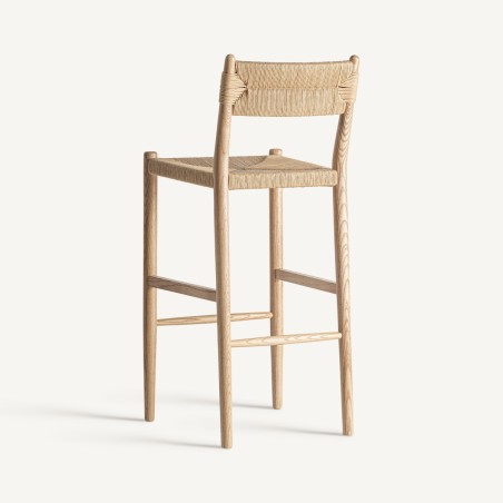 Taburete alto de madera y fibra natural Jaleha de Vical Home – Estilo boho para barra de cocina