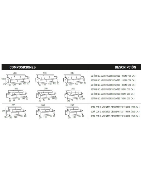 SOFÁ NOA ASIENTO DESLIZANTE DE CARRO PATA ALTA MAYOR TAPIZADOS