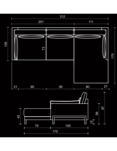 SOFÁ CHAISELONGUE NADINE DE MAYOR TAPIZADOS