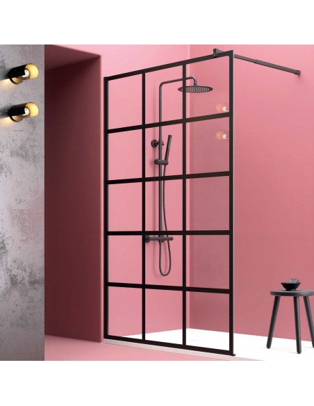 PANEL FIJO DUCHA DECORADO CUADROS NEGROS VARIAS MEDIDAS