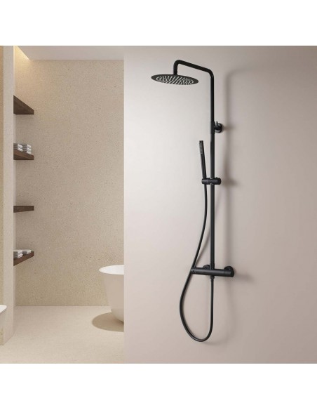 COLUMNA DUCHA TERMOSTÁTICA REDONDA CROMO/NEGRO