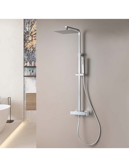 COLUMNA DUCHA MONOMANDO CUADRADA CROMO/NEGRO