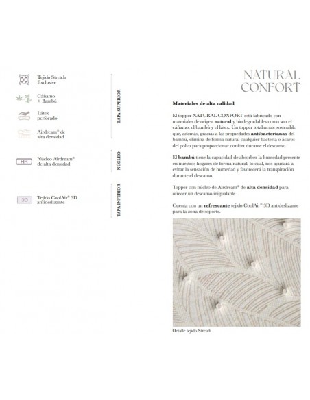 Topper Natural Confort Dupen – Látex, Bambú y Cáñamo Natural
