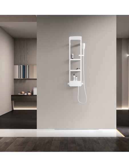 COLUMNA DUCHA MONOMANDO SHELF CON ESTANTES BLANCO/NEGRO